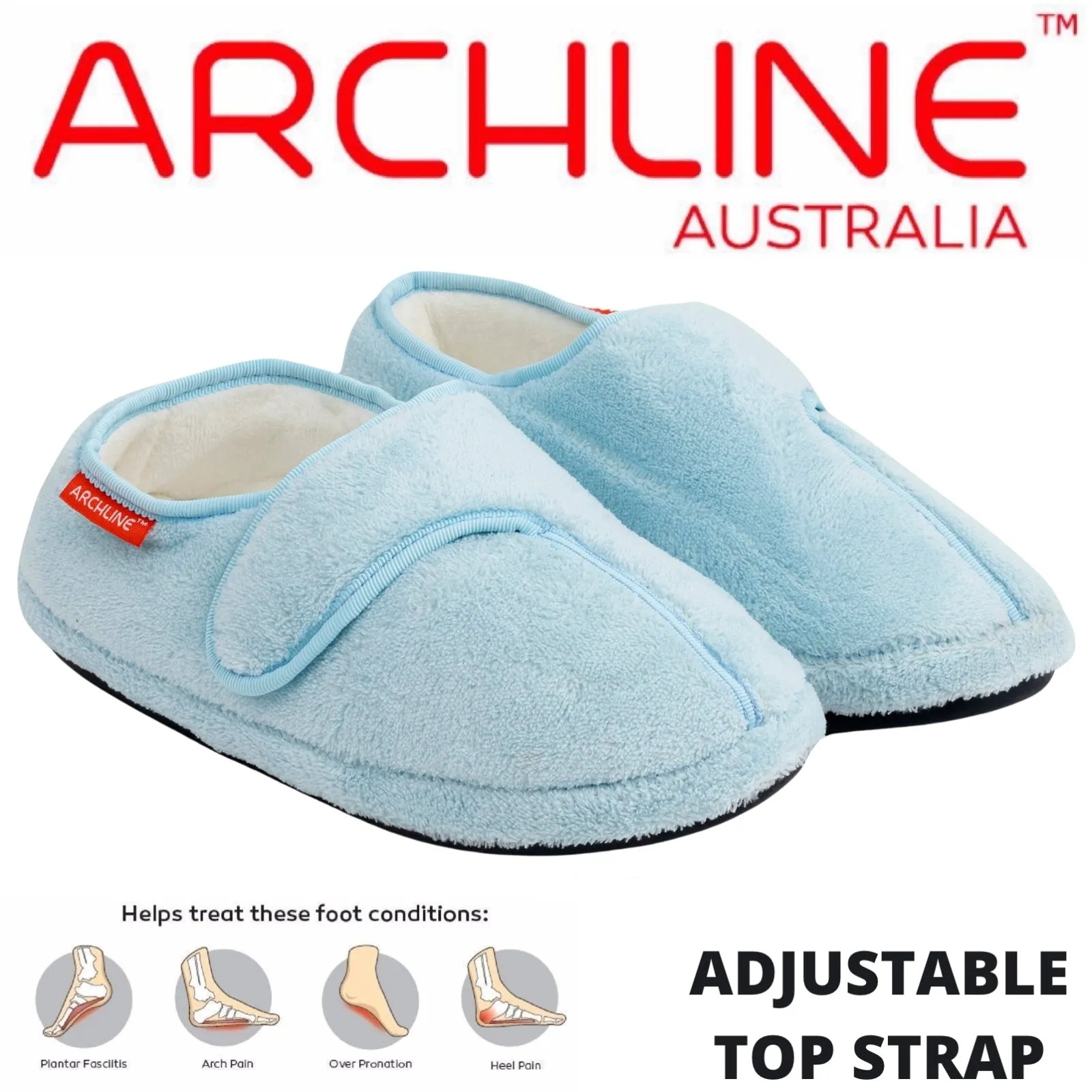 ARCHLINE Orthotic Plus Slippers Closed Scuffs Pain Relief Moccasins - Baby Blue - EU 40