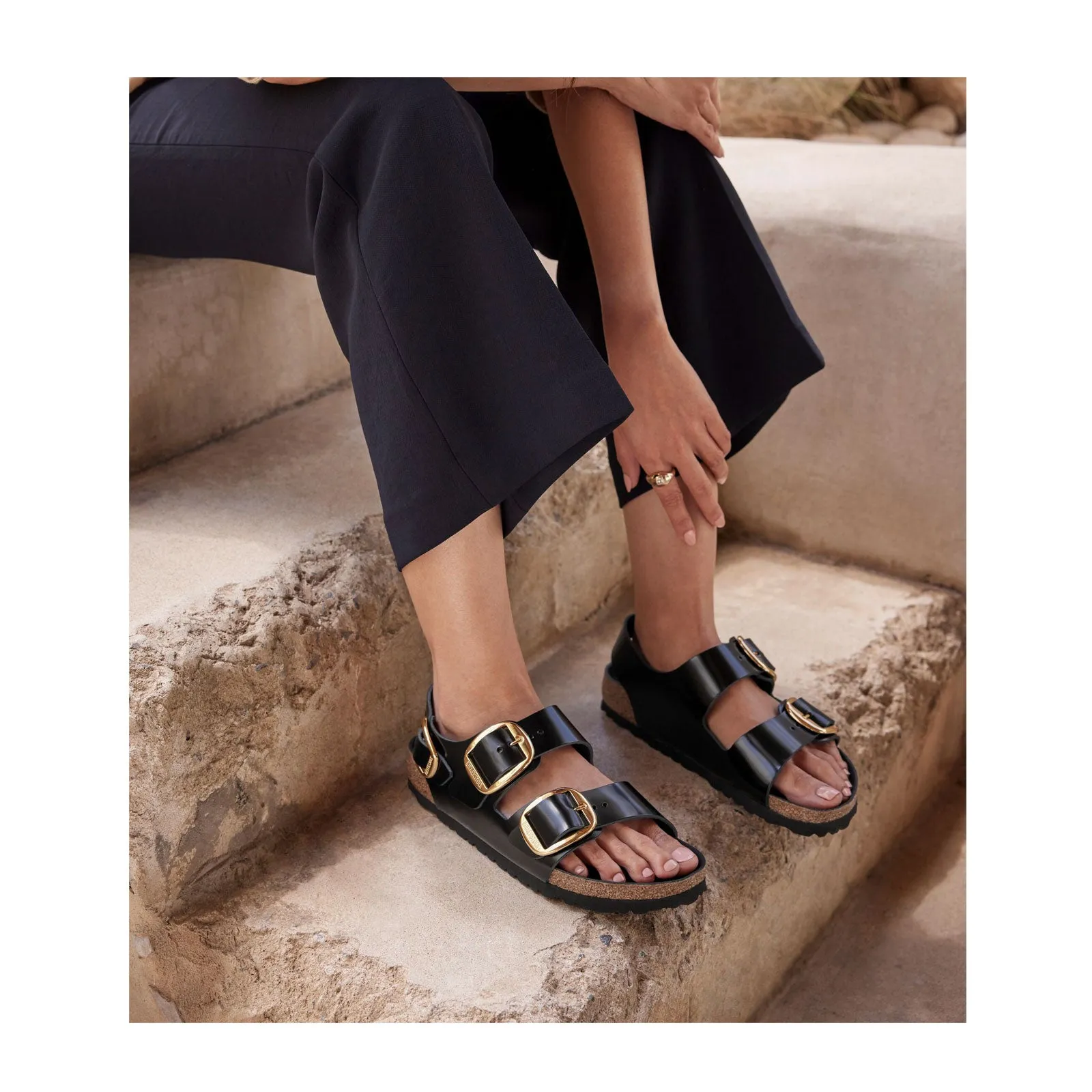 Birkenstock Milano Big Buckle Backstrap Sandal (Women) - High Shine Black Leather