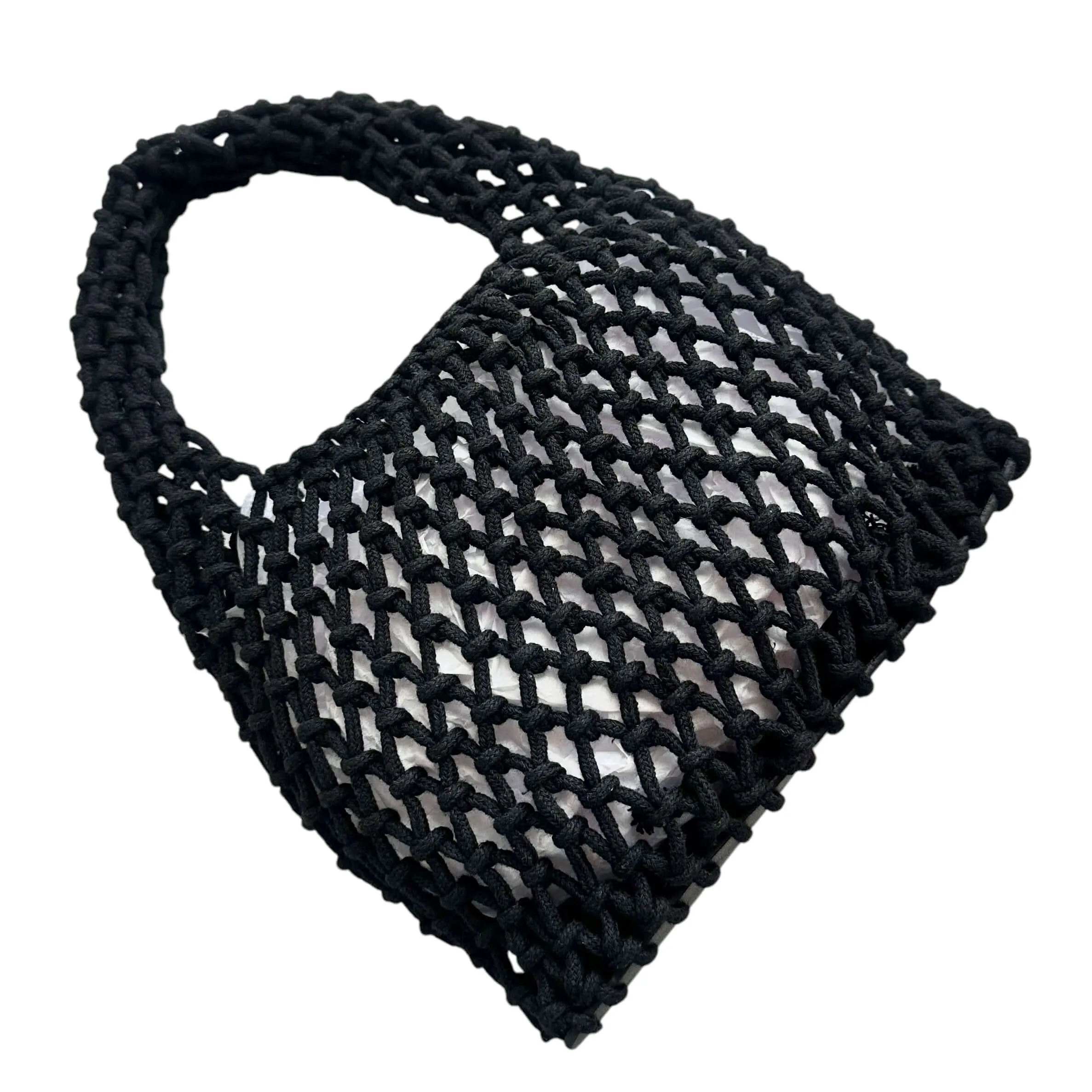Boho Open Weave Mini Tote Bag - Black