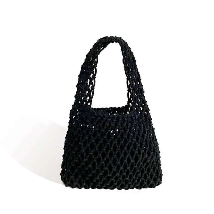 Boho Open Weave Mini Tote Bag - Black