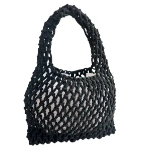 Boho Open Weave Mini Tote Bag - Black