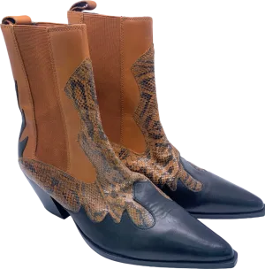 Brown and Black Snake Print Cowboy Boots UK 9