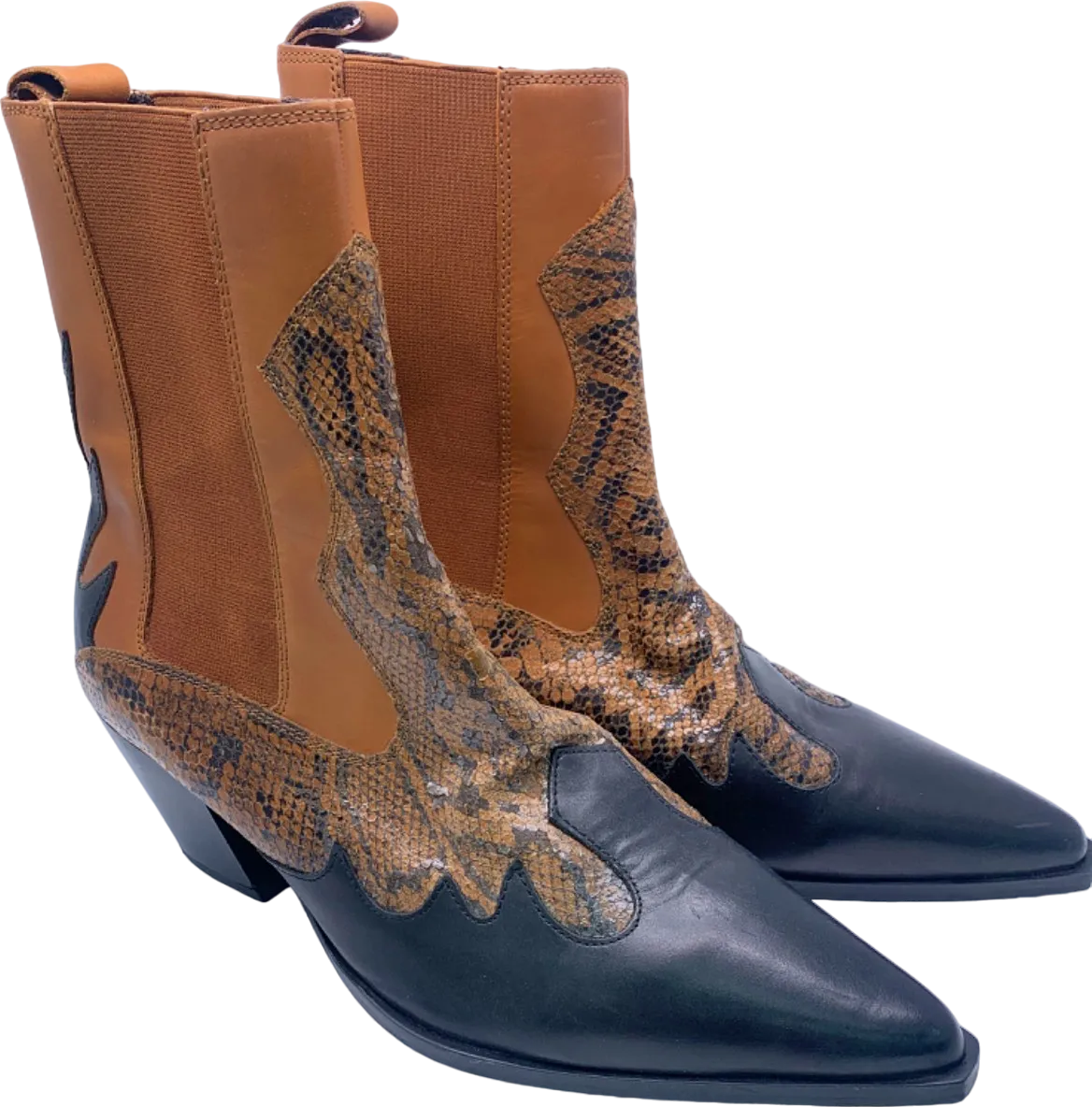 Brown and Black Snake Print Cowboy Boots UK 9