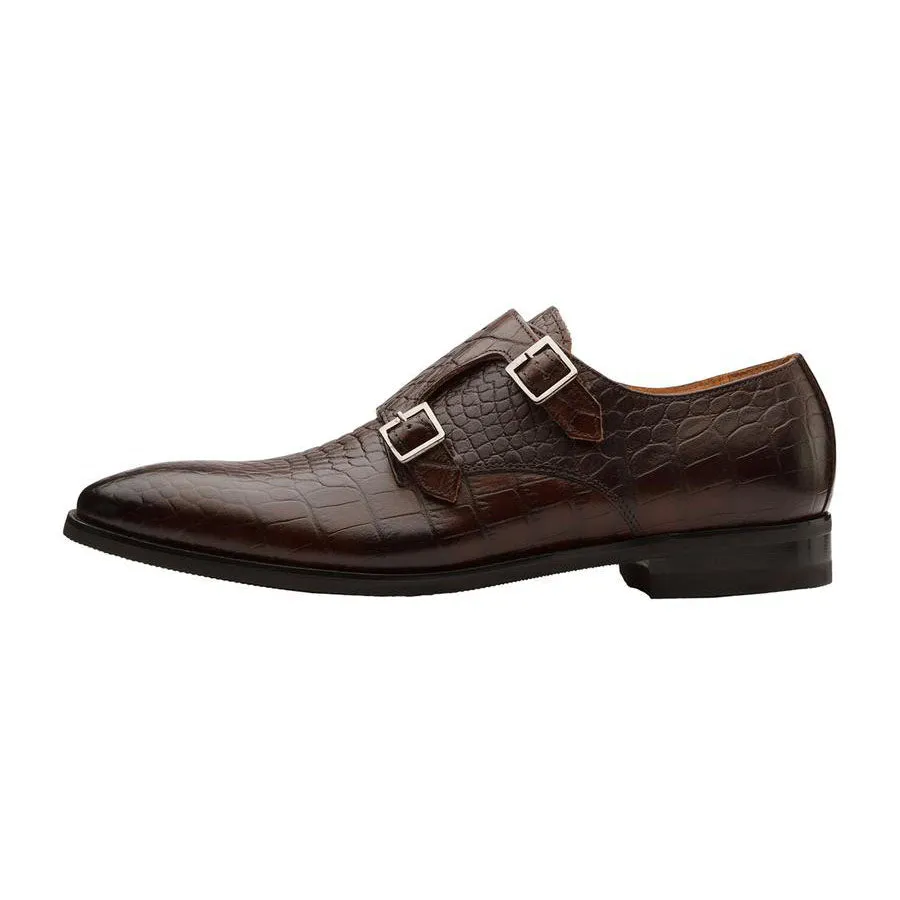 Brown Croco Double Monk Straps
