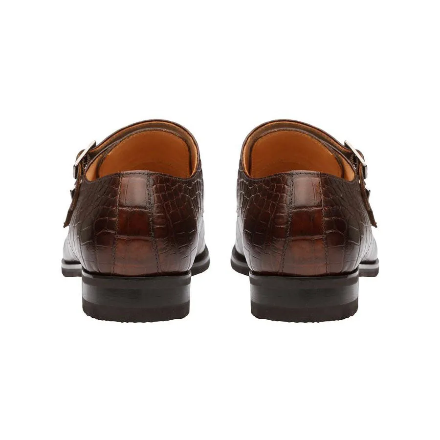 Brown Croco Double Monk Straps