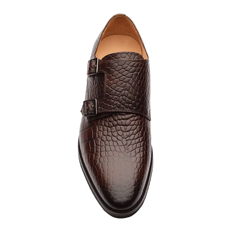 Brown Croco Double Monk Straps
