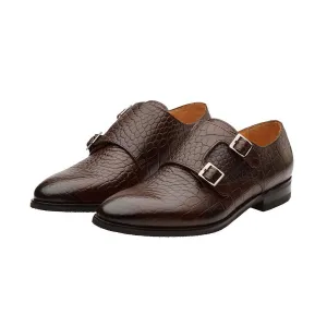 Brown Croco Double Monk Straps