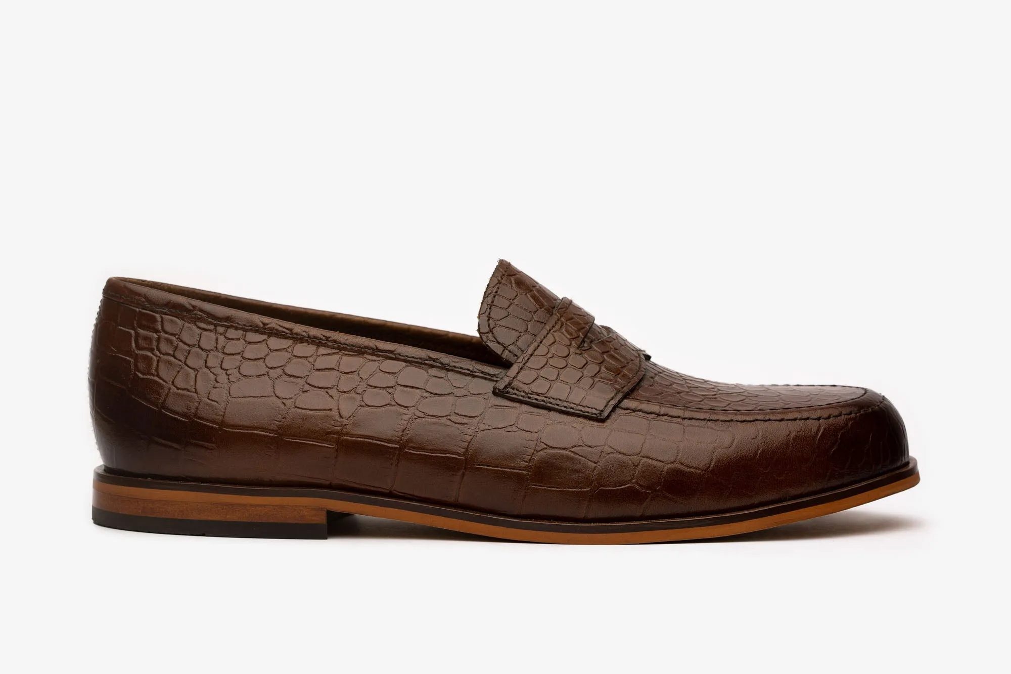 Brown Croco Penny Moccasins