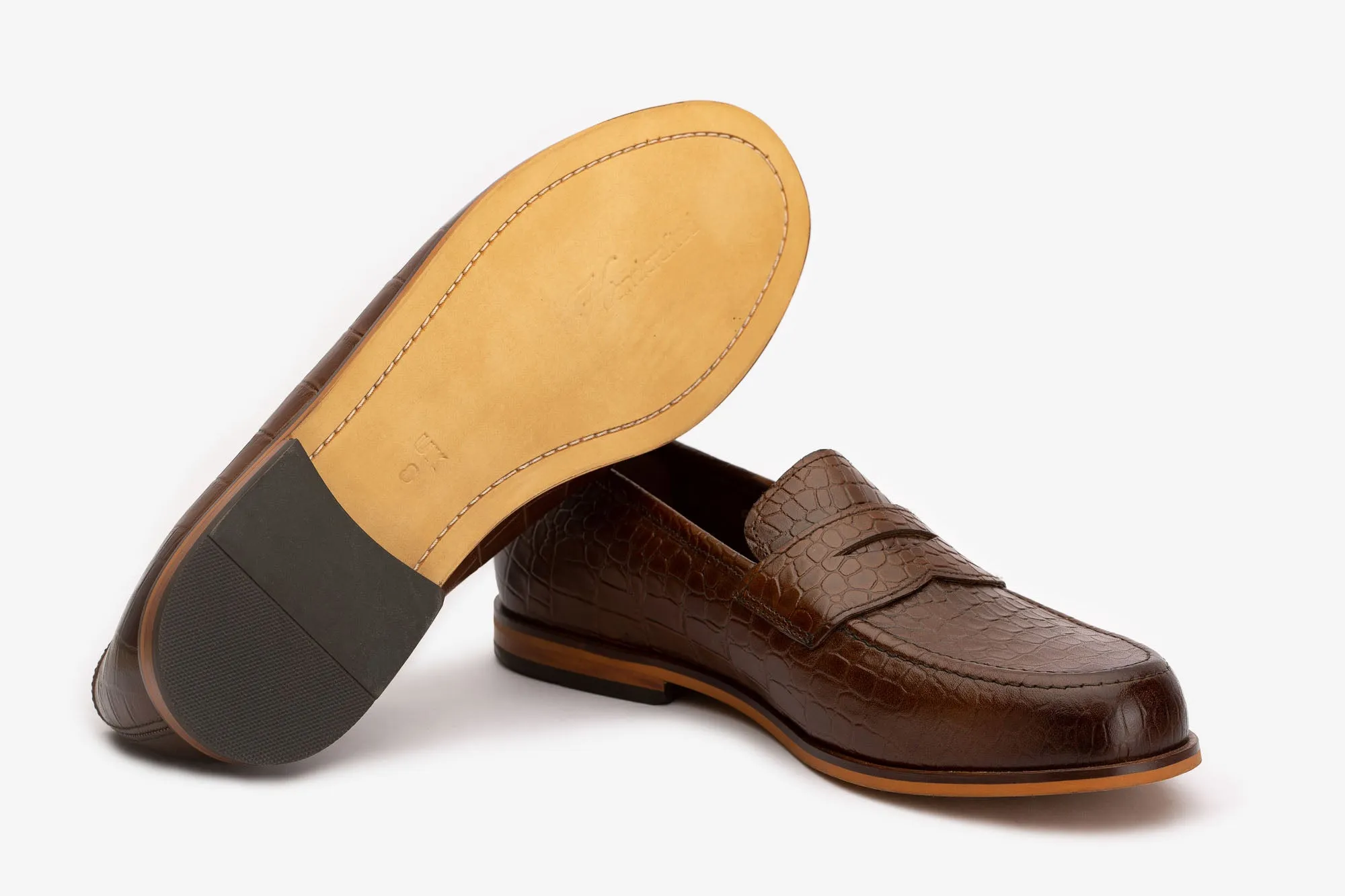 Brown Croco Penny Moccasins
