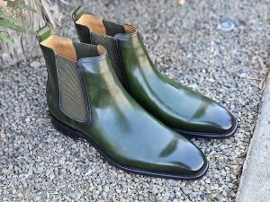 Carrucci Olive Men's Calfskin Leather Slip-on Chelsea Boot Style No: KB509-30