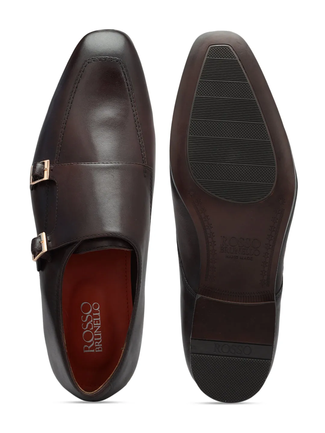 Coffee Plain Leather Monk Straps