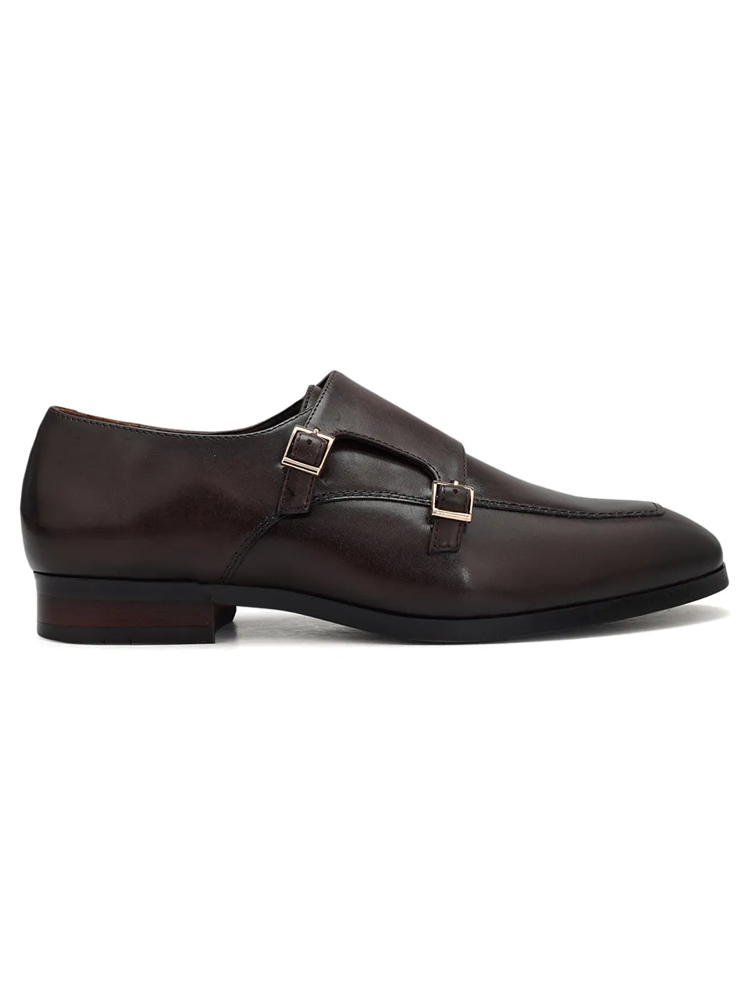 Coffee Plain Leather Monk Straps