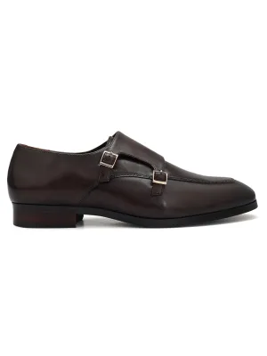 Coffee Plain Leather Monk Straps