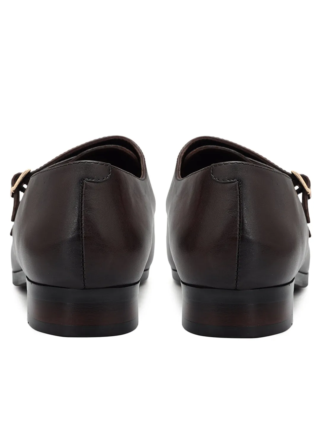 Coffee Plain Leather Monk Straps