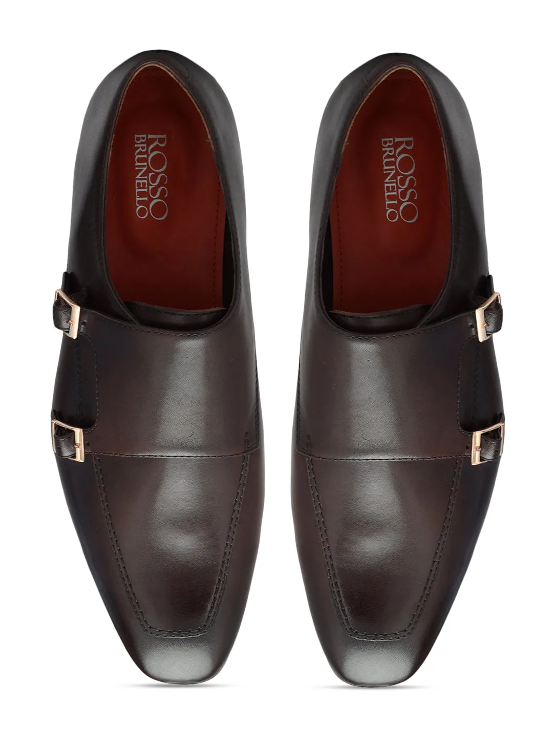 Coffee Plain Leather Monk Straps