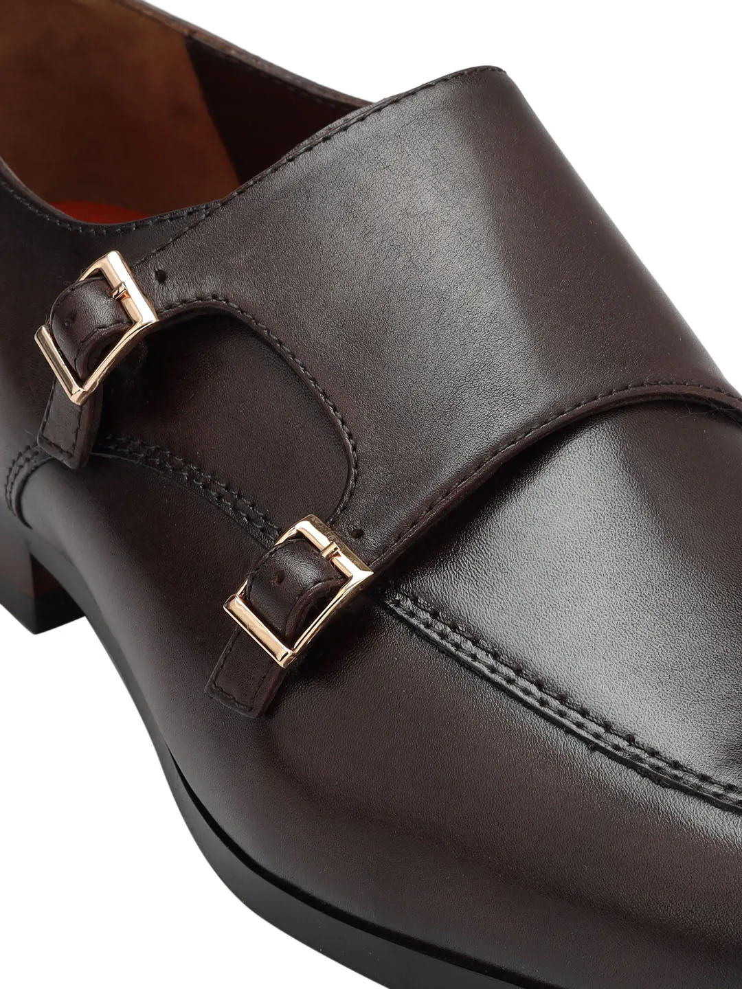 Coffee Plain Leather Monk Straps