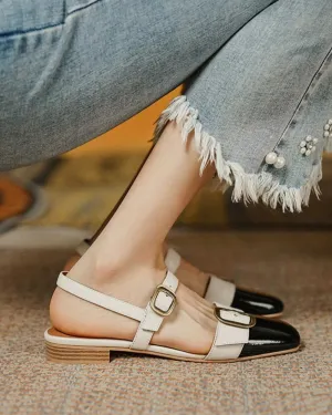Colorblock Buckled Square Toe Slingback Shoes