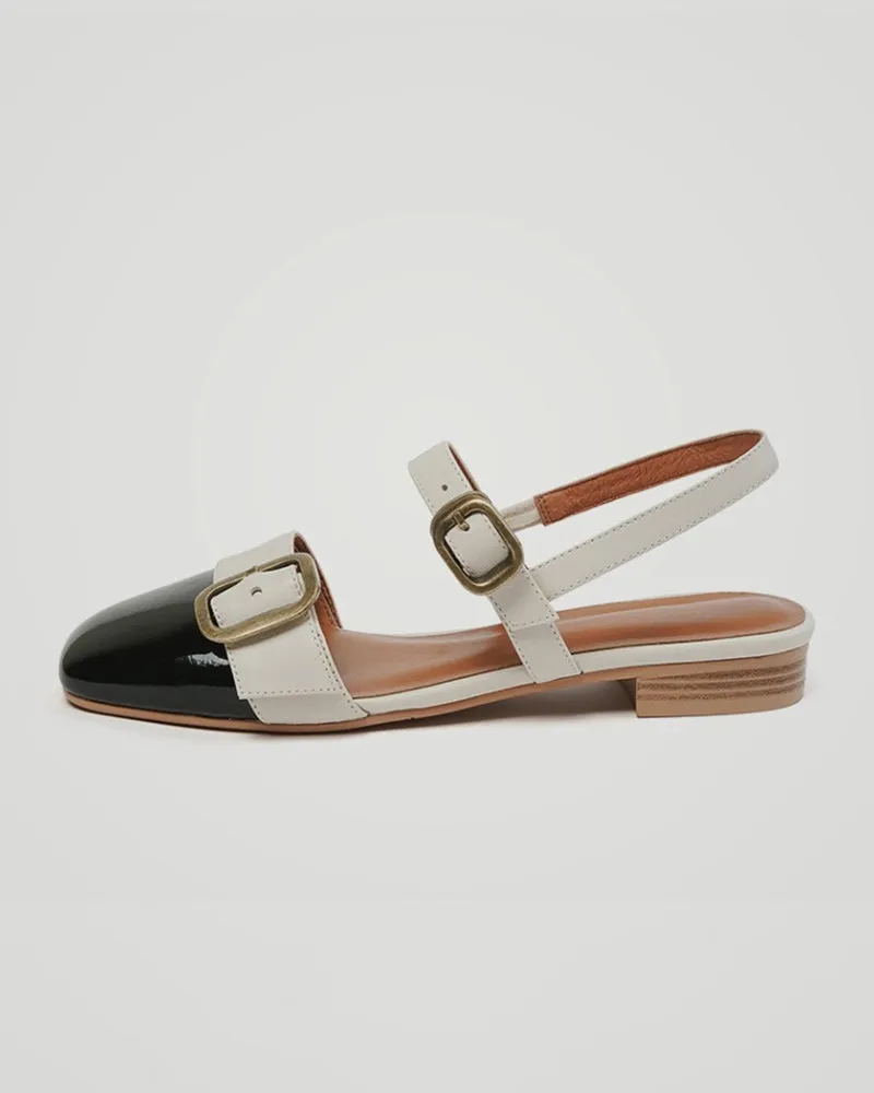 Colorblock Buckled Square Toe Slingback Shoes