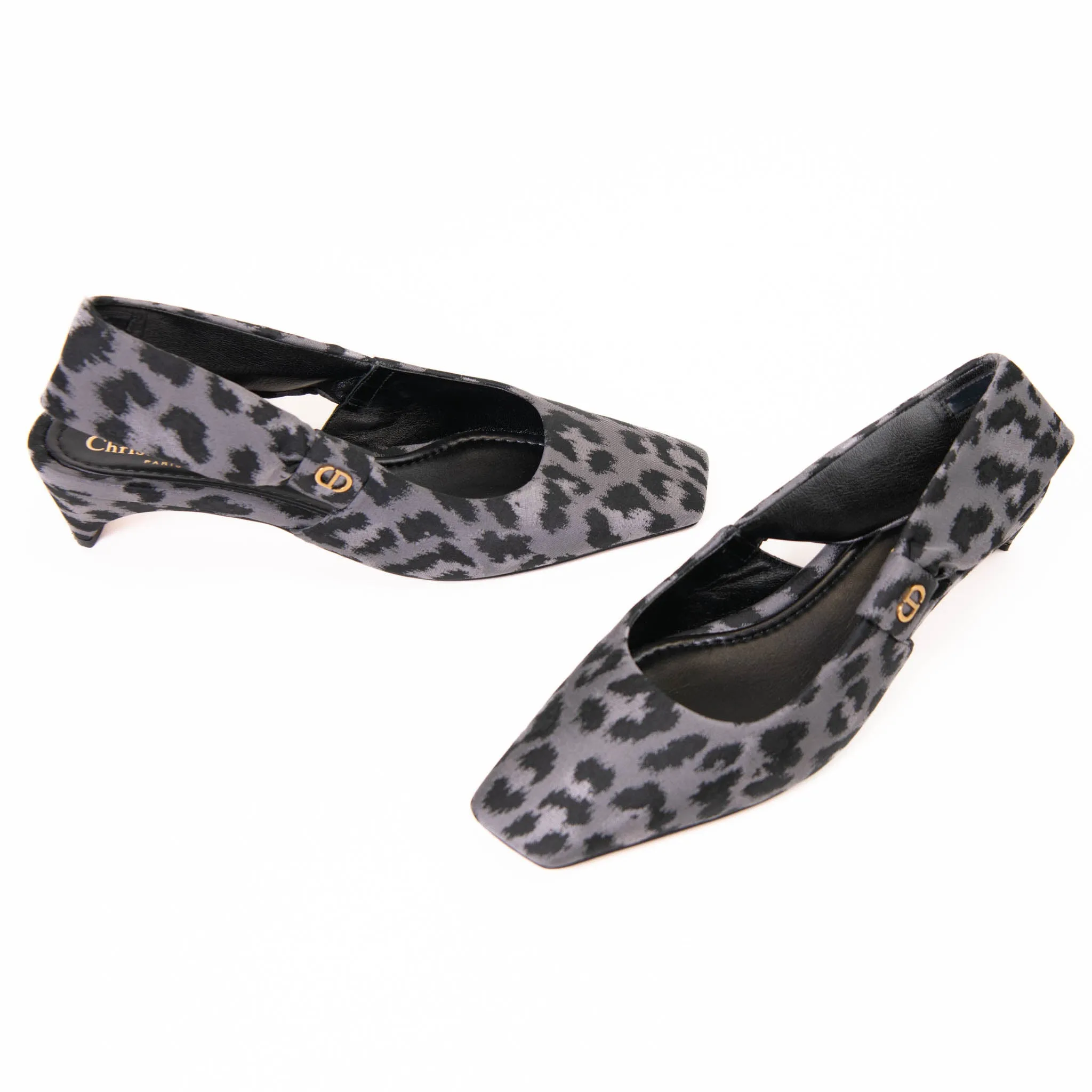 Dior Gray & Black Leopard Print Mitza Kitten Heels Size 39.5