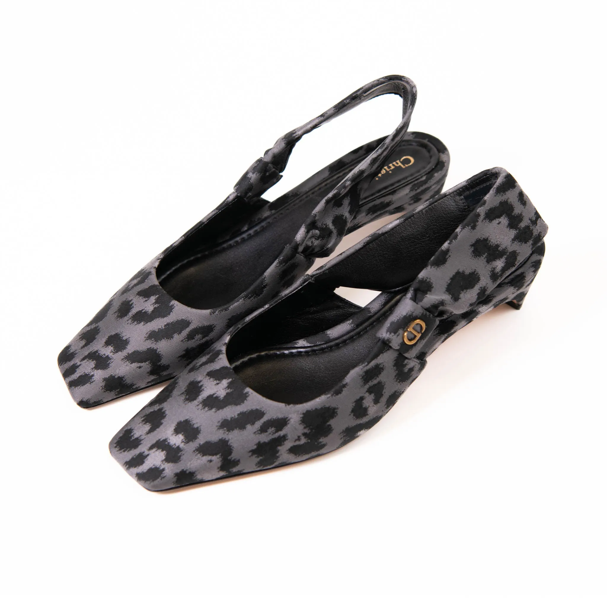 Dior Gray & Black Leopard Print Mitza Kitten Heels Size 39.5