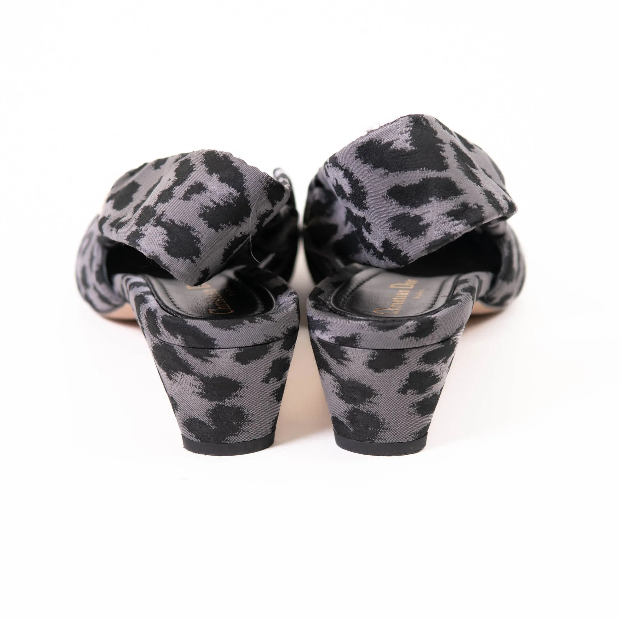 Dior Gray & Black Leopard Print Mitza Kitten Heels Size 39.5