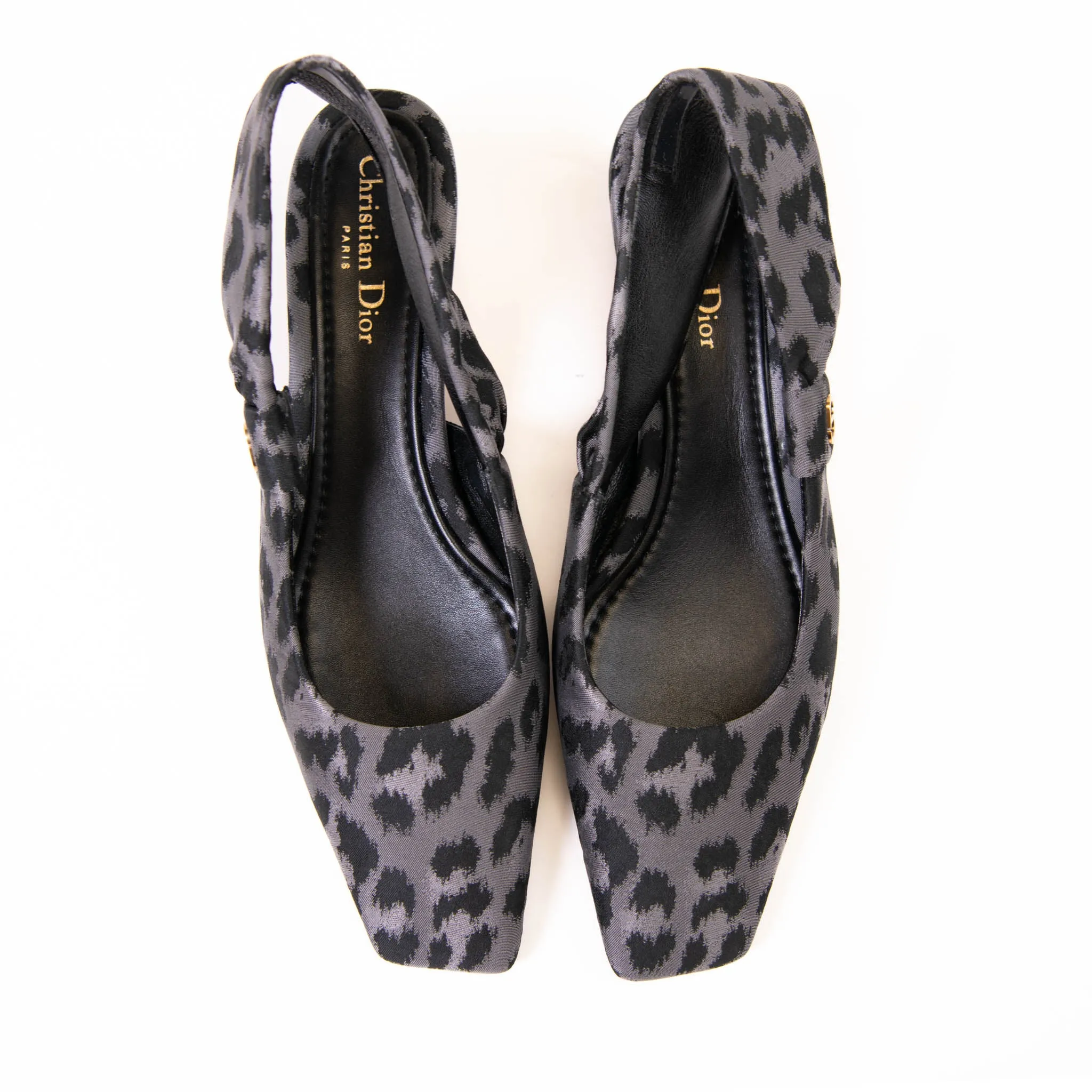 Dior Gray & Black Leopard Print Mitza Kitten Heels Size 39.5