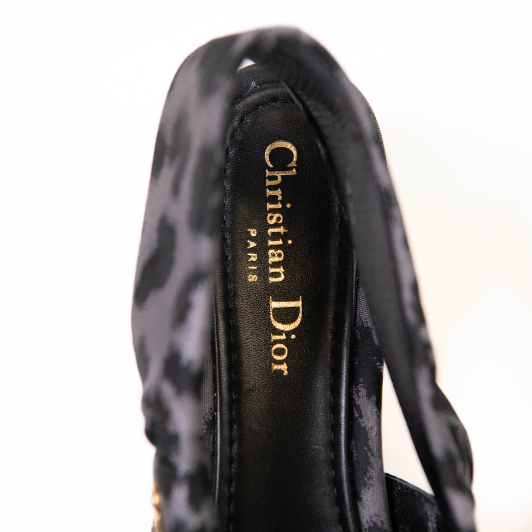 Dior Gray & Black Leopard Print Mitza Kitten Heels Size 39.5