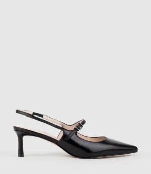 DOVE55 Slingback with Strap in Black Calf