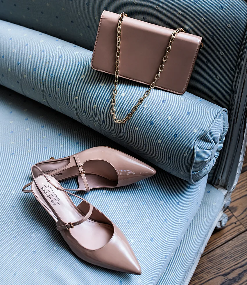 DOVE55 Slingback with Strap in Nude Patent
