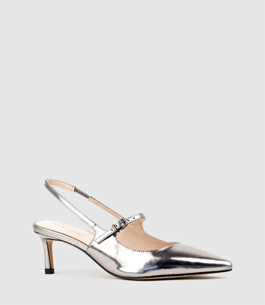 DOVE55 Slingback with Strap in Pewter High Shine
