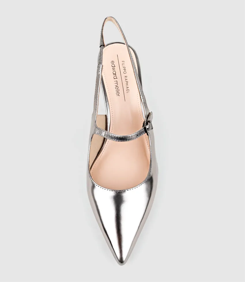 DOVE55 Slingback with Strap in Pewter High Shine