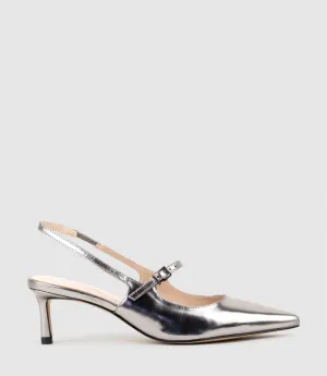DOVE55 Slingback with Strap in Pewter High Shine