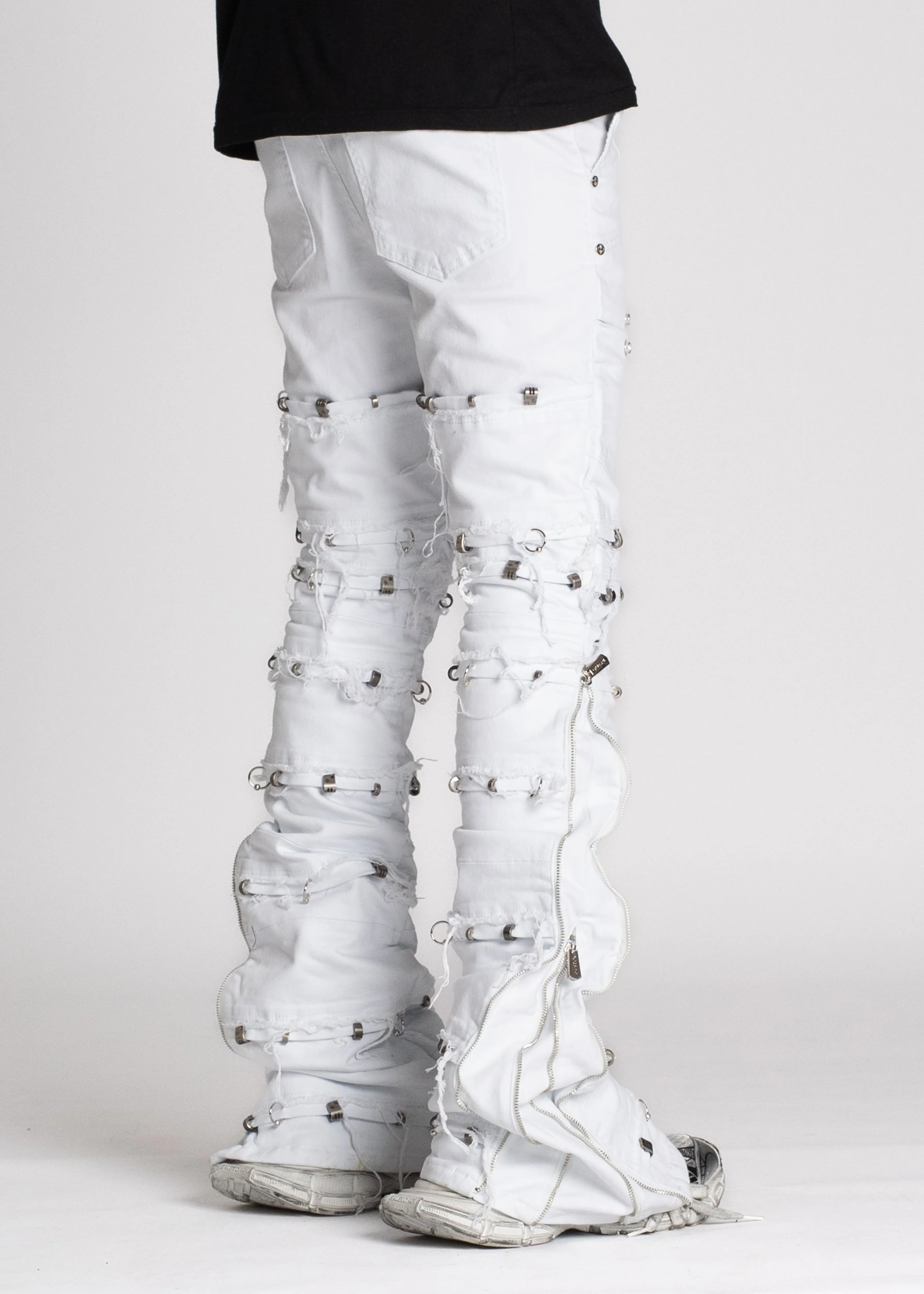 Ghost White Stacked Piercing Denim