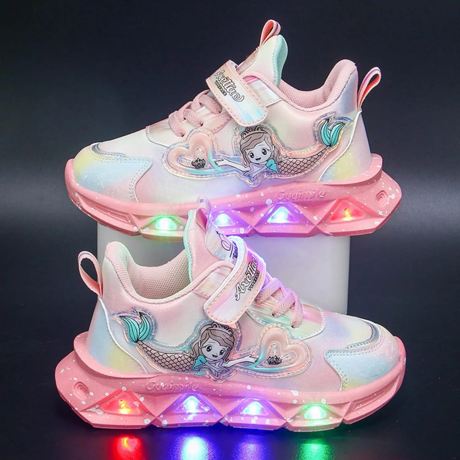 Girls Light Up Princess Shoes Slip On Sneakers Mermaid Shoes Breathable Mesh Sneakers Lightweight for Kids Toddler