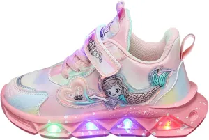 Girls Light Up Princess Shoes Slip On Sneakers Mermaid Shoes Breathable Mesh Sneakers Lightweight for Kids Toddler