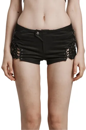 Gothic Women's Shorts with Low Waist and Side Laces