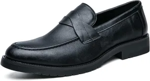 HOOENG Driving Moccasins for Men Round Burnished Toe Penny Loafers Vegan Leather Lightweight Resistant Flat Heel Outdoor Slip On (Color : Black, Size : 8)
