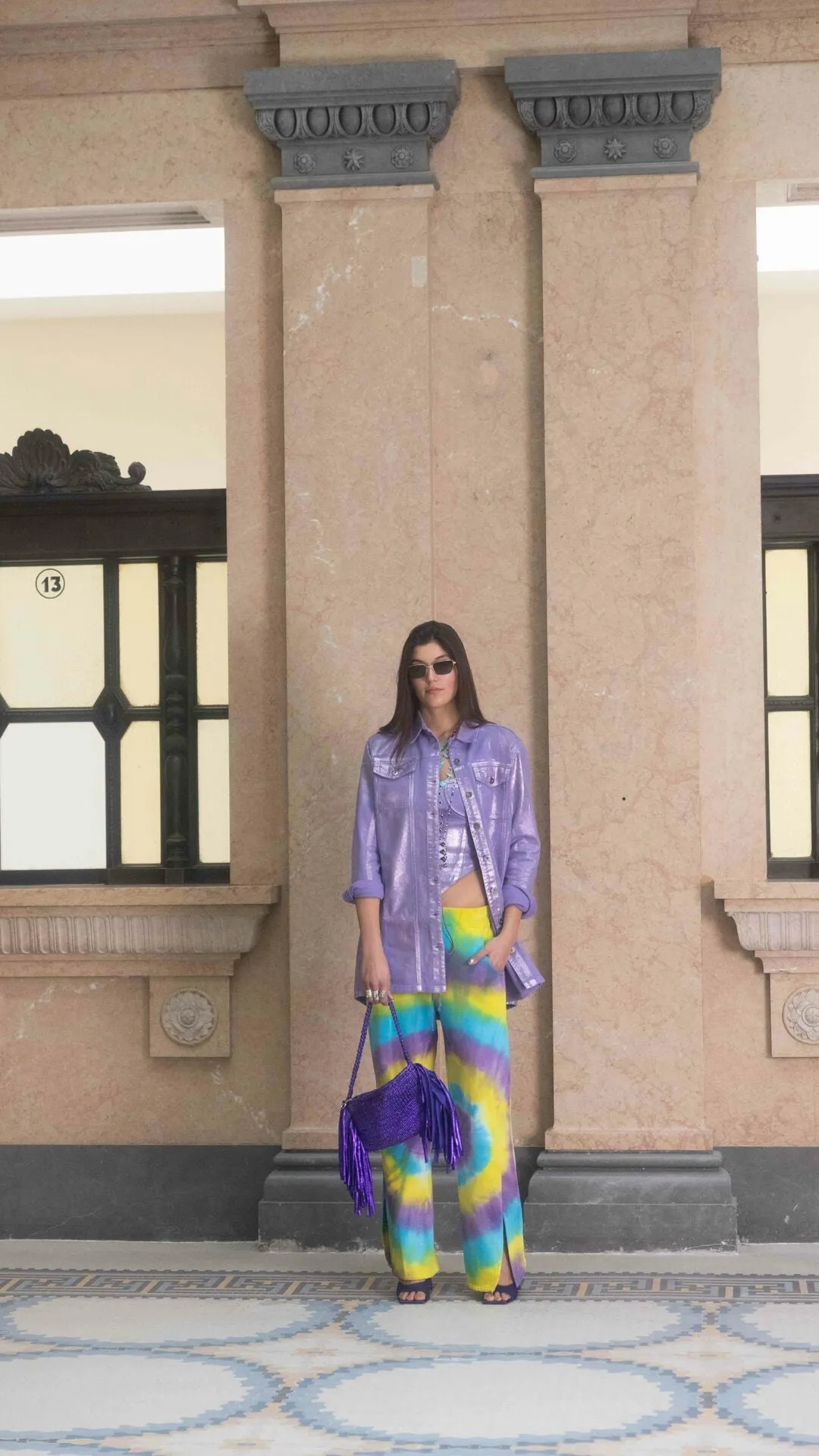 Iridescent Denim Oversized Jacket - LILAC