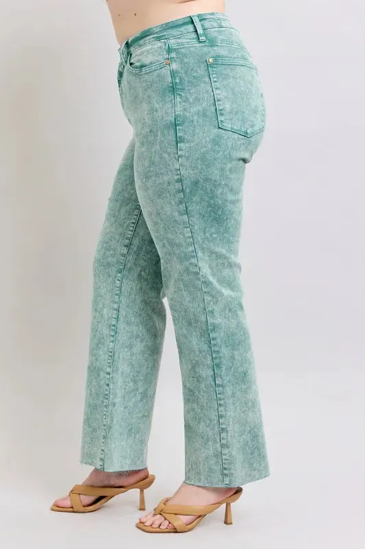 Judy Blue Full Size High Waist Garment Dyed Raw Hem Dad Jean Plus Size