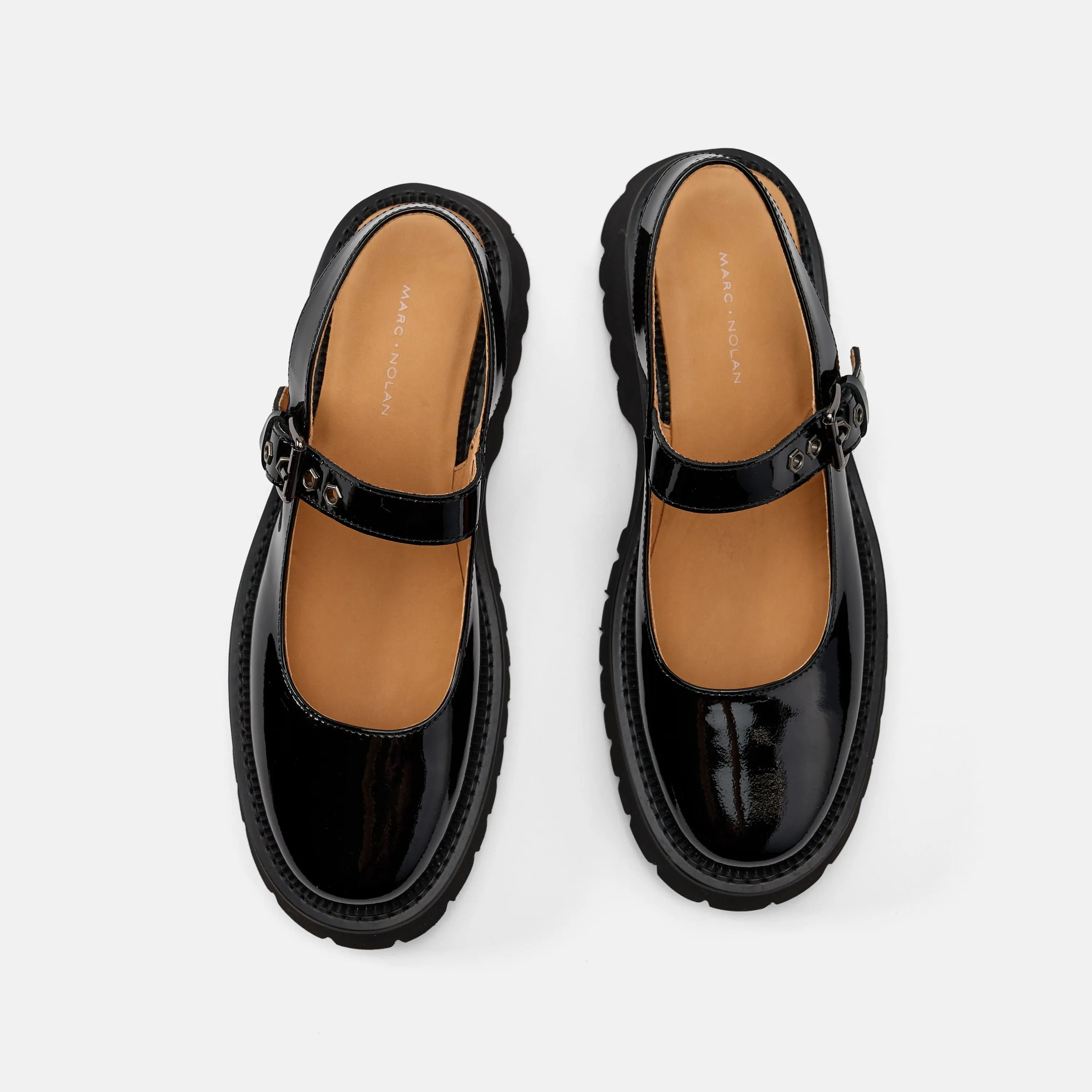 Luna Black Leather Mary Jane Lug Slingbacks