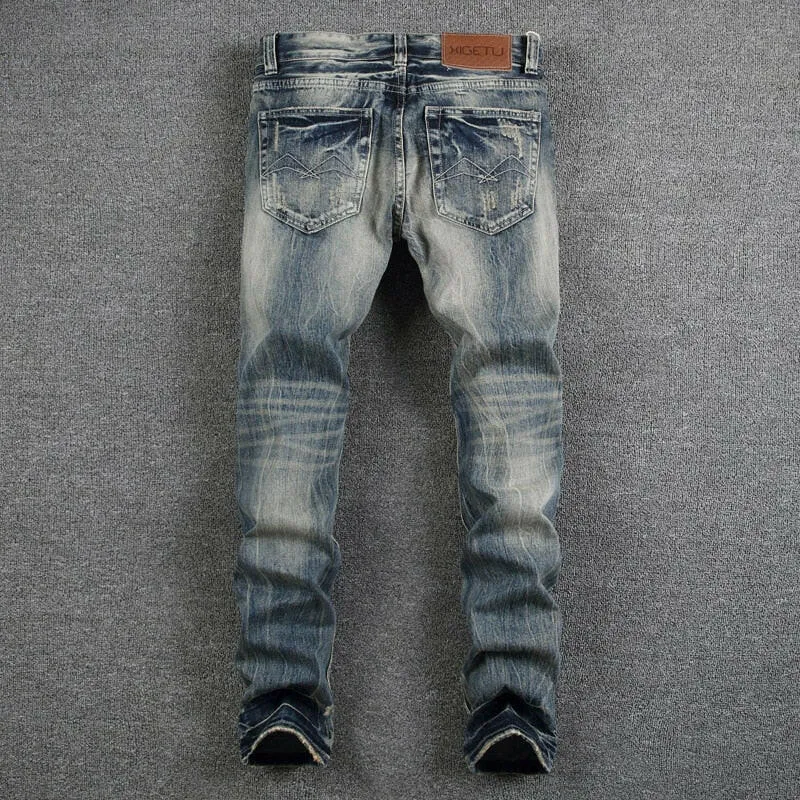Mens Jeans Destroyed Ripped Jeans For Men Casual Pants Slim Fit Brand Streetwear Stretch Biker Jeans Trousers