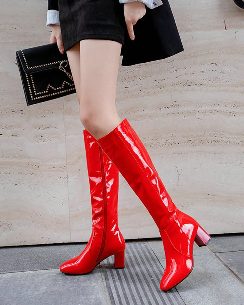 Patent Leather Knee High Long boots