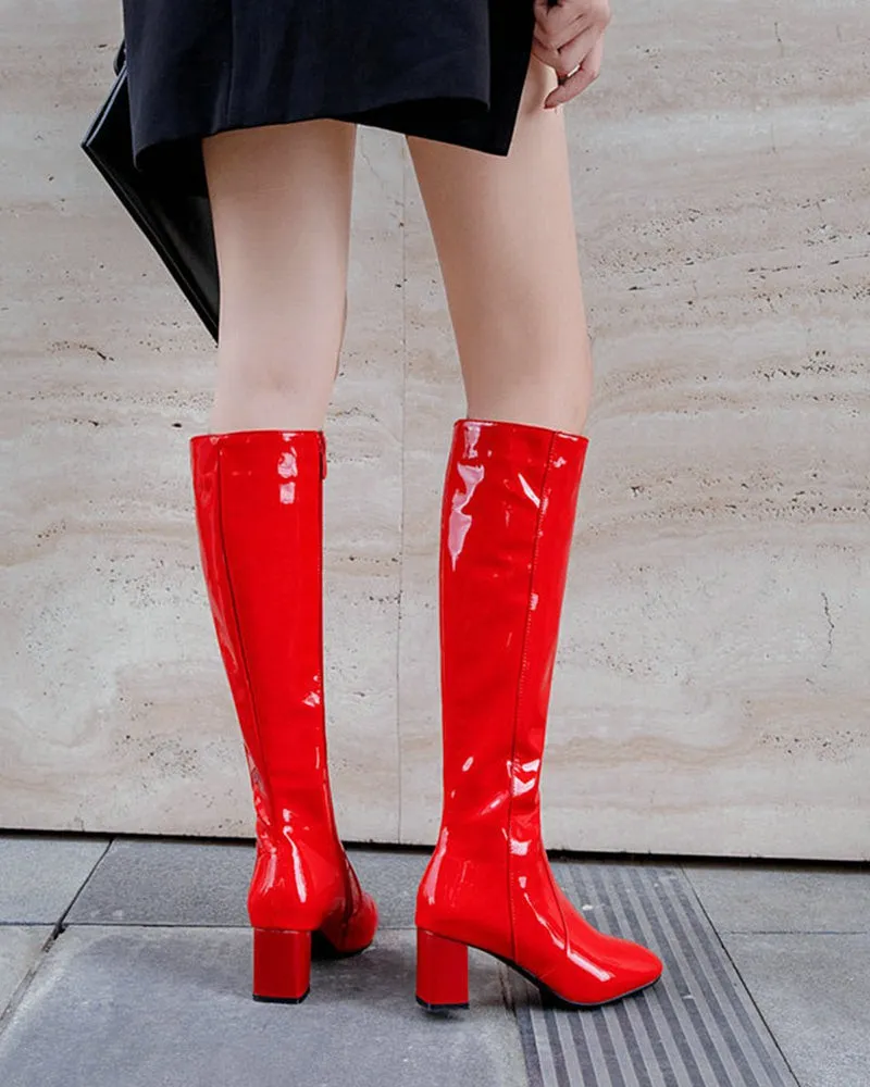 Patent Leather Knee High Long boots