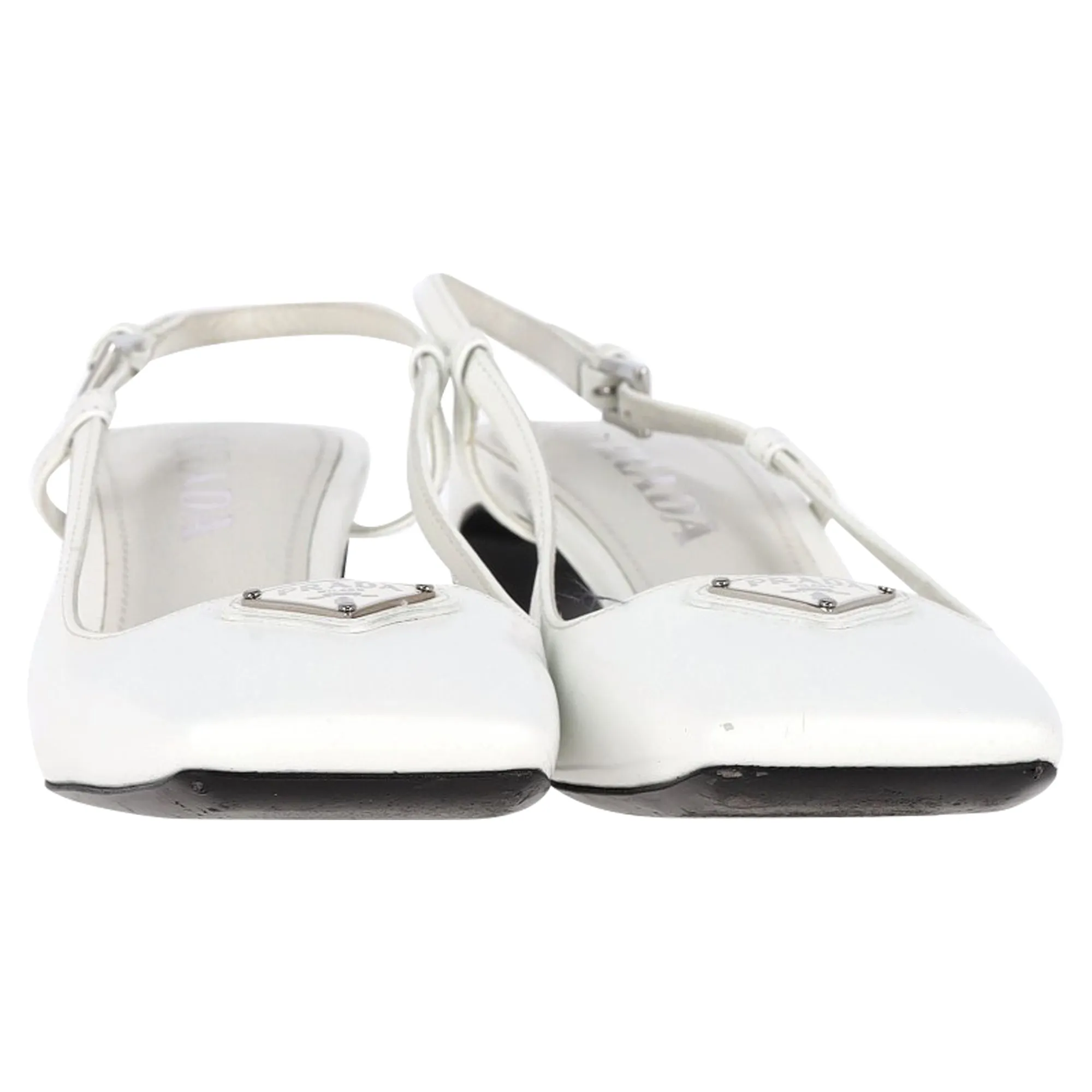 Prada Square-Toe Logo Slingbacks in White Leather