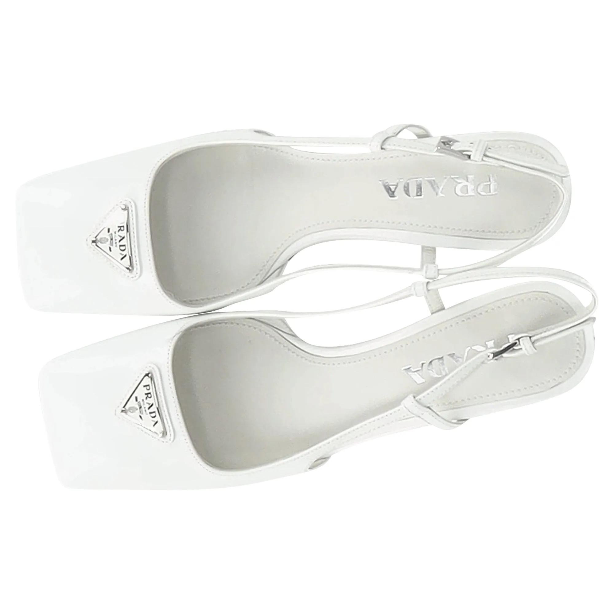 Prada Square-Toe Logo Slingbacks in White Leather
