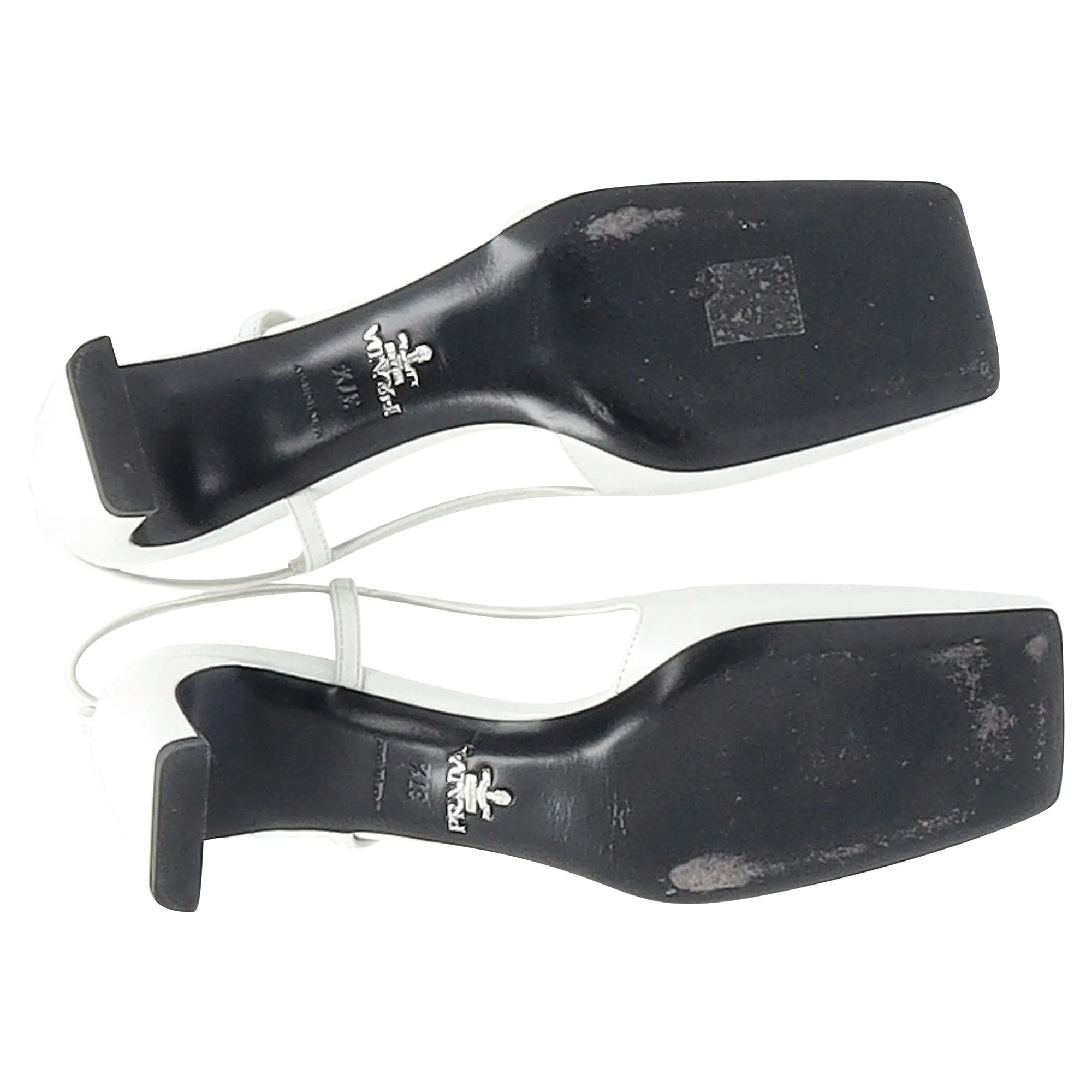 Prada Square-Toe Logo Slingbacks in White Leather