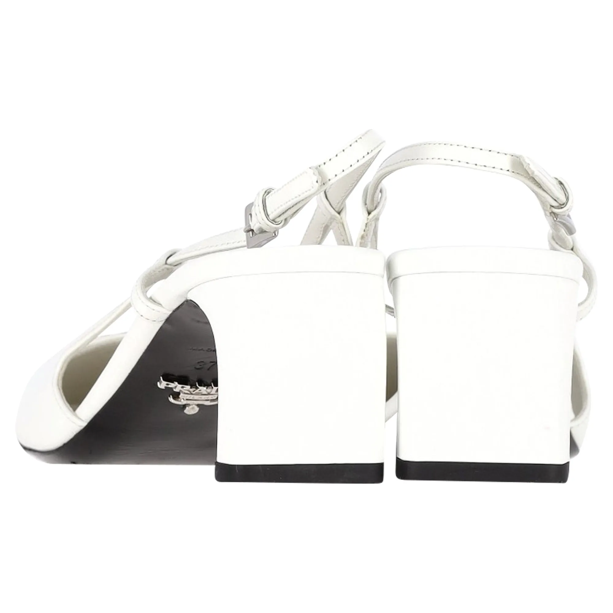 Prada Square-Toe Logo Slingbacks in White Leather