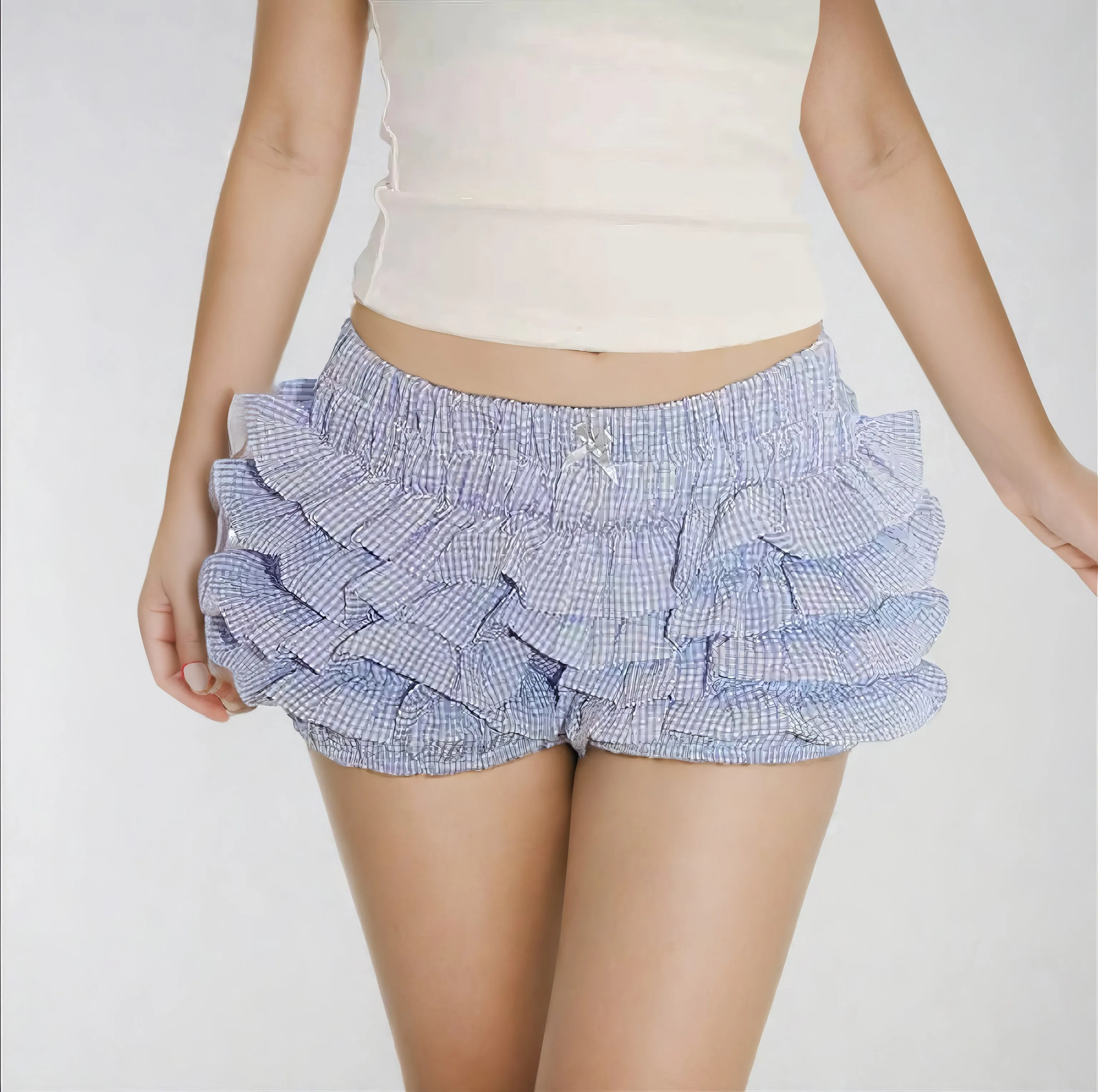Ruffled Gingham Print Elastic Bloomer Shorts