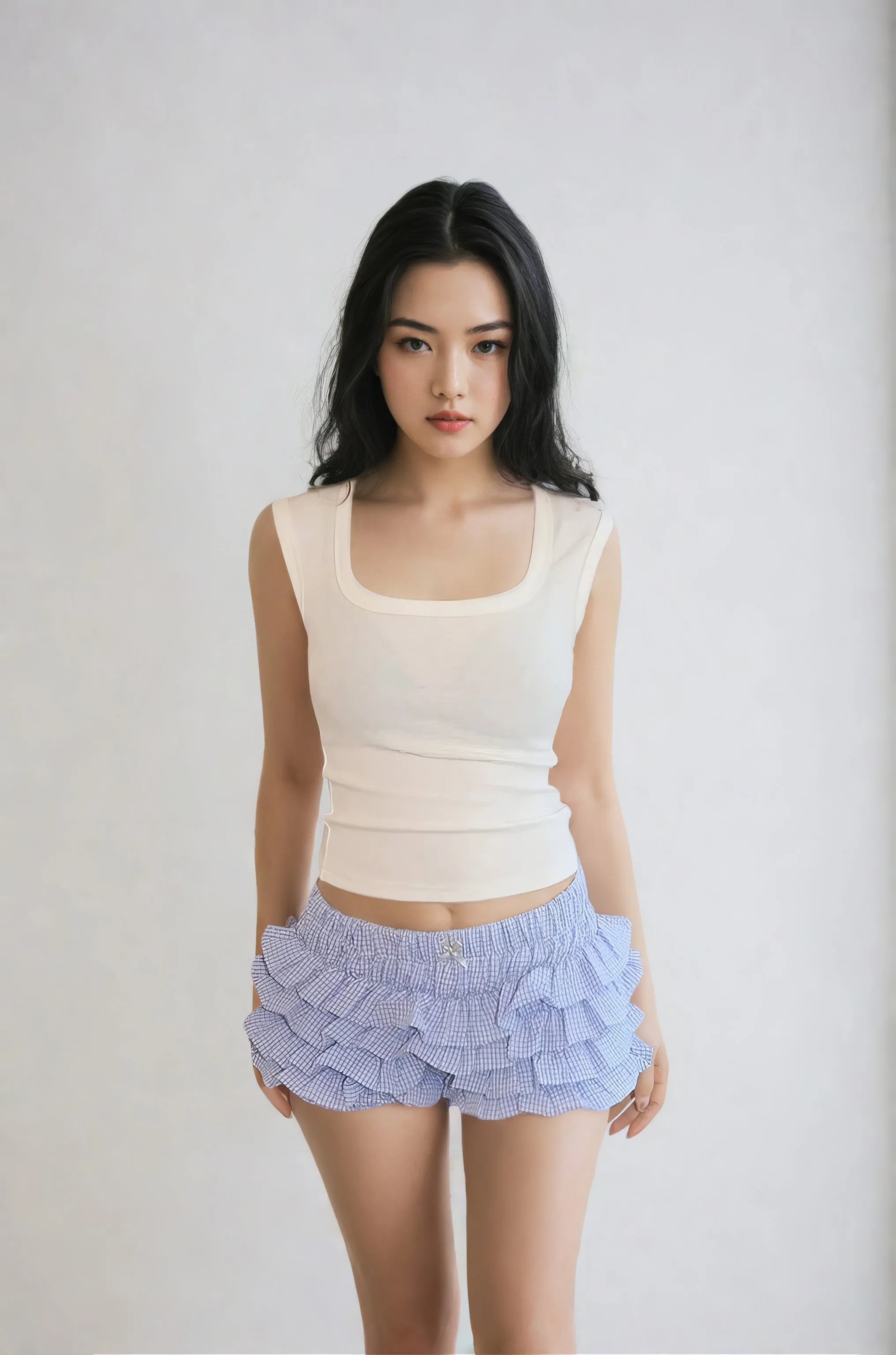 Ruffled Gingham Print Elastic Bloomer Shorts