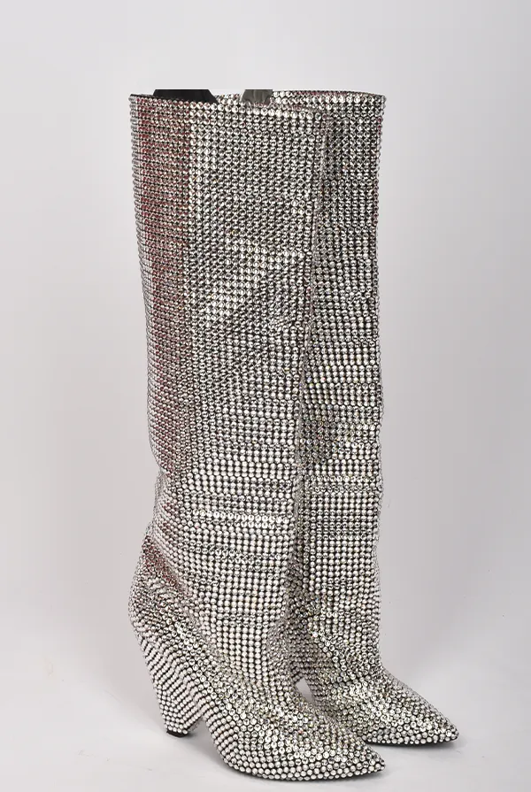 SAINT LAURENT NIKI 105 CRYSTAL EMBELLISHED BOOTS